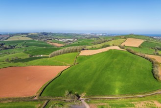 Farms and Fields over Paignton from a drone, Devon, England, United Kingdom