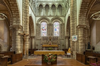 Interior of the Notre-Dame church in Bonneval, Centre-Val de Loire, France