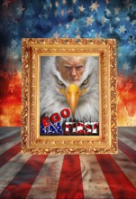 Symbolic image, Trump as owner of the USA, no more United States, democracy versus autocracy,