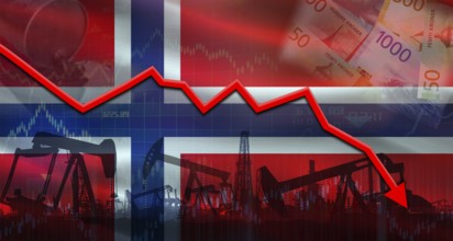 Fall oil price with flag of Norway on economic chart. Petrol crisis with Norway flag on financial