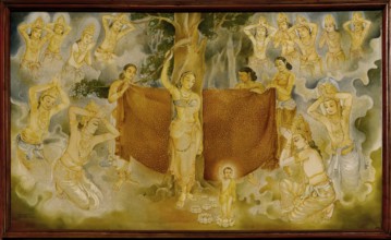 Temple of the sacred Tooth Relic or Sri Dalada Maligawa, Painted panel depicting the history of the
