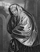 Portrait of a Venetian woman, woman with veil, steel engraving after a painting by Giovanni