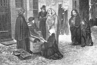 Women in winter in Brussels, meeting in winter clothes in front of a house, Historical,