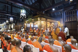 Monks in a prayer session, Temple of the sacred Tooth Relic or Sri Dalada Maligawa, Kandy, Sri