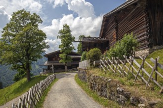 Old farmhouses in the historic mountain farming village of Gerstruben, Dietersbachtal, near