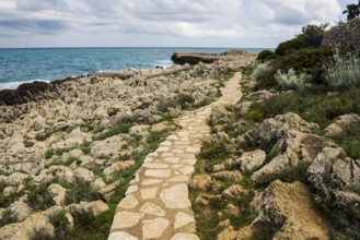 Picturesque wild hiking trail on the coast, Sentier du Littoral, Cap d'Antibes, Antibes, Provence