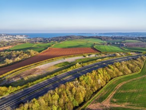 Farms and Fields over Torquay from a drone, Devon, England, United Kingdom