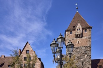 School tower, lantern, historic building, blue sky, cirrostratus clouds, Nuremberg, Middle