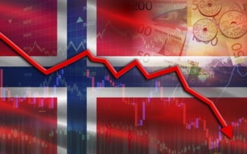Norway financial fall on economy market. Norway financial crisis on economic graph