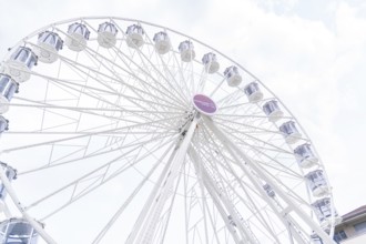 Stylish Ferris wheel with even structure in front of a blue sky, Ferris wheel construction, Calw,