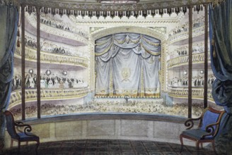 Stage, Ducal Theatre, 1845, Coburg, Upper Franconia, Bavaria, Germany, Historical, digitally