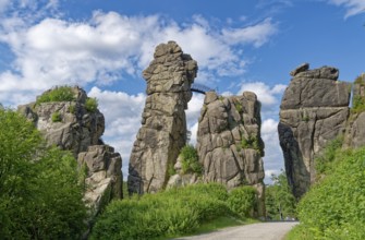 The Externsteine, a sandstone rock formation around 40 metres high in the Teutoburg Forest, are a