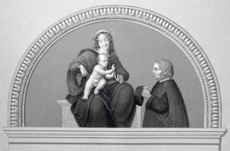 Madonna with the Child Jesus, Litta Madonna, steel engraving after a painting by Leonardo da Vinci,