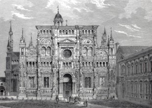 Facade of the Church of Madonna delle Grazie around 1800, Certosa di Pavia, monastery complex built