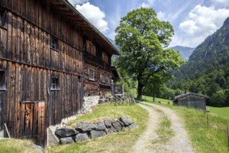 Old farmhouses in the historic mountain farming village of Gerstruben, Dietersbachtal, near