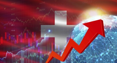 Global financial growth with Switzerland flag. Financial growth with Switzerland flag on economic