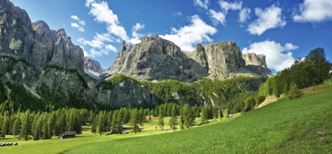 Mountains and pastures of the Sella plateau near Colfosco, 1, 645 m (5) (396 ft), at the foot of