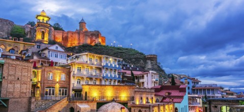 View of the Old Town of Tbilisi, Georgia after sunset