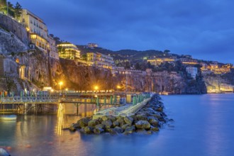 The cliffs of Sorrento on Italy's Amalfi Coast by night