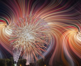 Colorfull fireworks display on the night sky with twirl effect