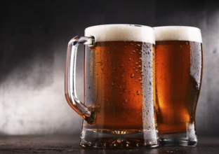 Composition with two glasses of beer