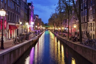Amsterdam Red Light District by night in the old part of the city, North Holland, the Netherlands
