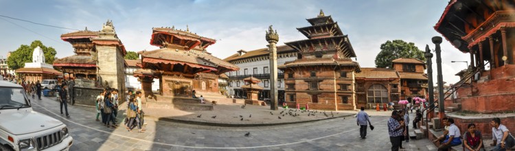 Kathmandu, Nepal, circa June 2012: Photo of old buildings and people at Durbar Square in Kathmandu,