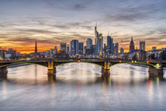 The Frankfurt skyline in Germany after sunset