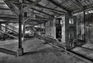 Discarded diesel locomotive in the Bavarian peat and bog museum, Rottau, Grassau, Upper Bavaria,