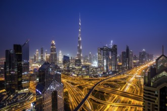 Dubai, UAE, July 19, 2018: Beautiful view of Dubai skyline at night