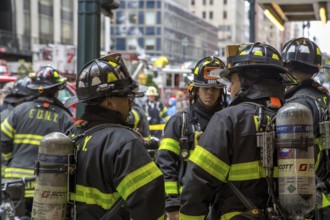 New York, United States of America, November 20, 2016: Group of firemen waiting in front of the