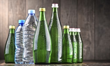 Composition with different sorts of bottles containing mineral water