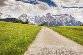 Country road in the Karwendel Mountains of the alps in Bavaria