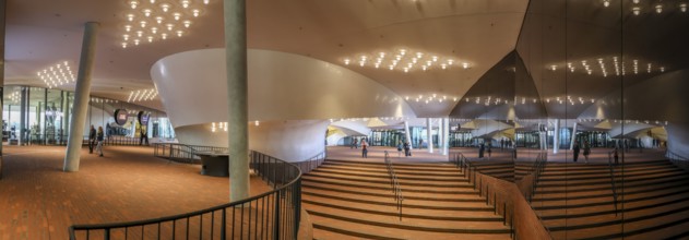 Panorama photo of the visitor floor of the Elbe Philharmonic Hall Hamburg, Hanseatic City of