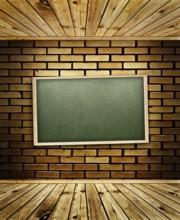 School blackboard at brick wall