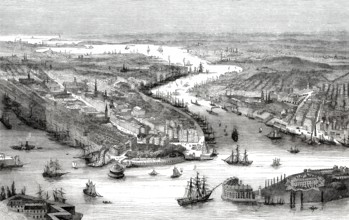 Stadtbild von New York, der East River zwischen Manhattan und dem Hudson River, 19.