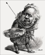 Honoré-Victorin Daumier, French caricaturist, caricature by Étienne Carjat