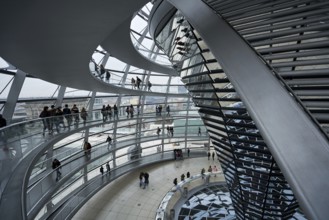 Interior of German Reichstag Parliament glass structure building
