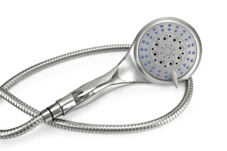 Silver Hand shower with hose isolated on white background
