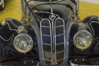 Moscow, Russia, November 10, 2018: Classic radiator grille for BMW cars. BMW 327 Coupe car (made in
