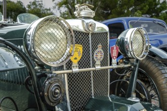 Lisbon, Portugal - Oct 15, 2023: Close-up of front side of MG K-Type Magnette, K3 version, by MG