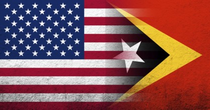 United States of America (USA) national flag with East Timor National flag. Grunge background