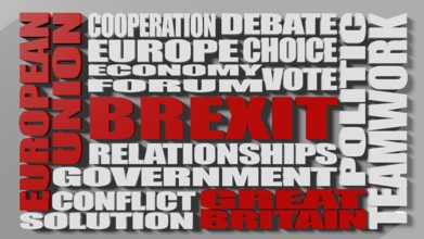 Words cloud relative to politic situation between Great Britain and European Union. Brexit - United
