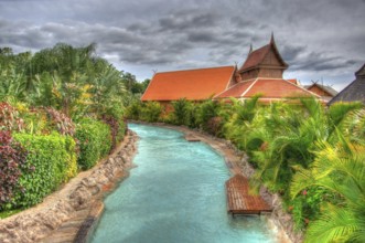 River in the park with palms, Tenerife, Canarian Islands