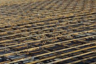 Close-up of steel reinforcement on the floor slab of a private home
