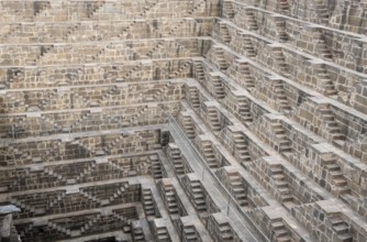 Details of the ancient stepwell of chand baori, at the village of Abhaneri, near Jaipur, Rajasthan
