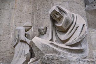 The sculptures on the Passion facade of Sagrada Familia in Barcelona, Spain