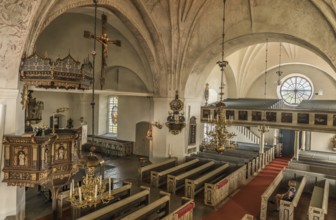 Rattvik, Dalarna, Sweden, 08 05 2019 Interior design of the evangelic church of the small village
