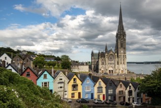 Deck of cards houses and st colmans cathedral at Cobh city Ireland Europe Cork County