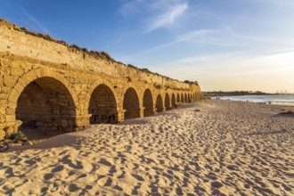 The aqueduct, built in the early Byzantine period. Fantastic sunset on the Mediterranean coast in